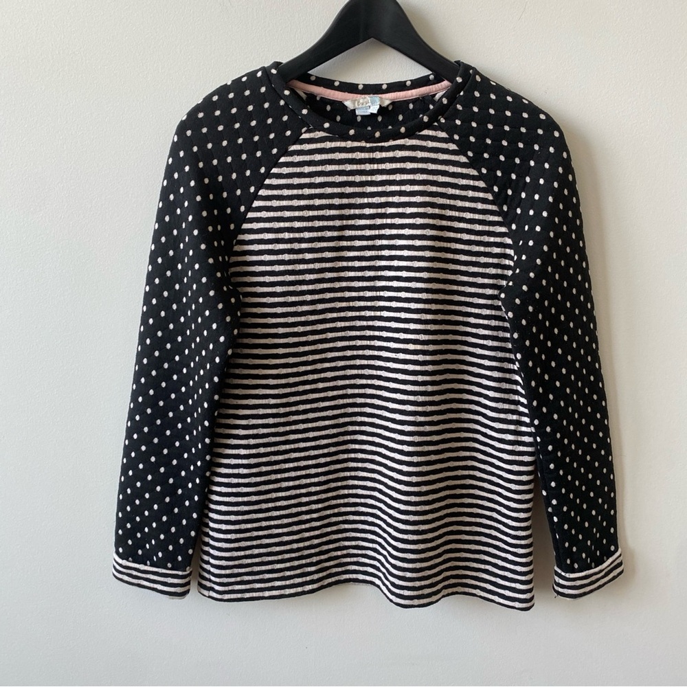 Boden Black & White Striped and Polka Dot Raglan Sweatshirt